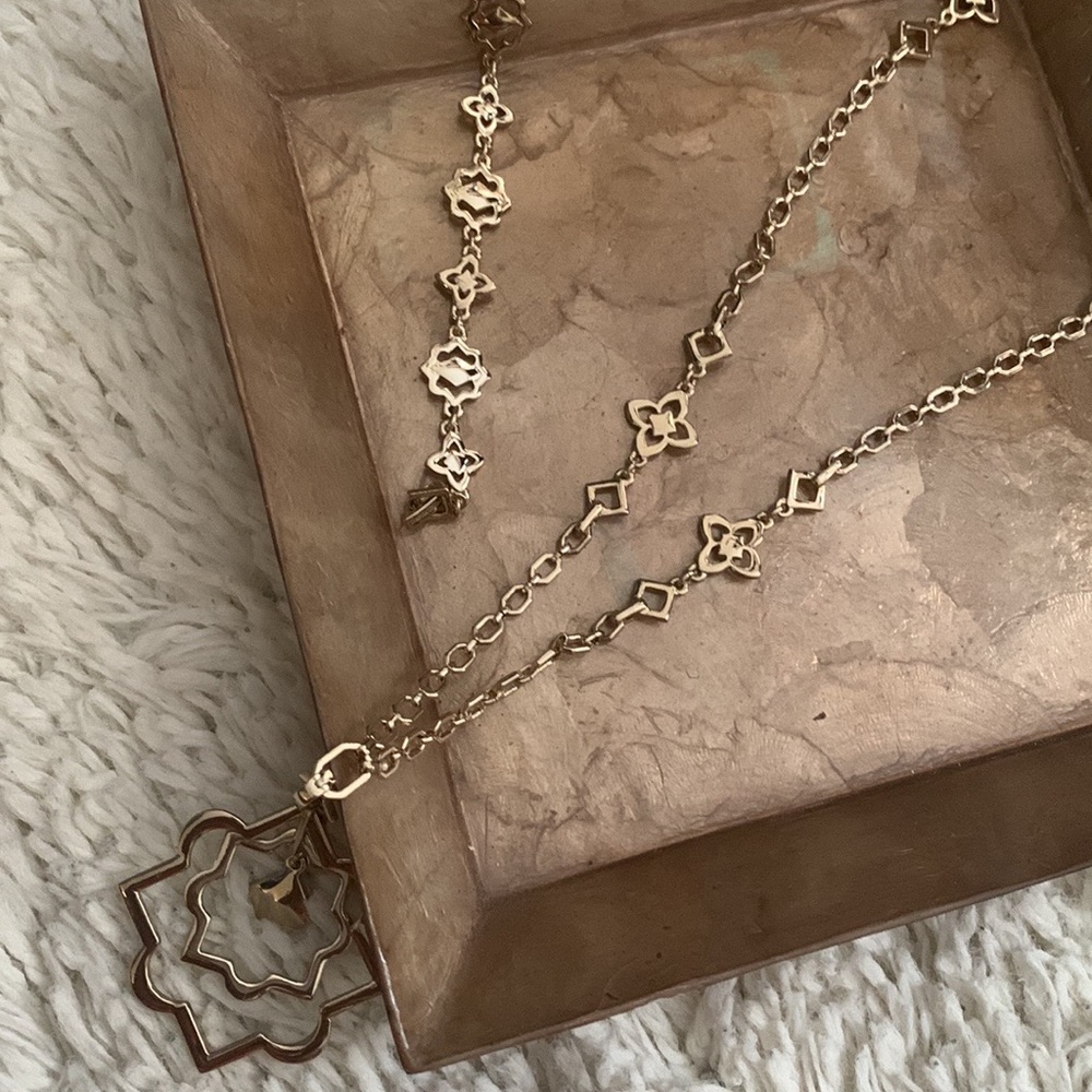 Gold Long Pendant Necklace Bracelet Set